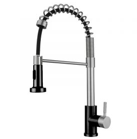 Grifo Gasco Monomando Manguera Extraible Cuello Libre Rango De Movimiento Acero Y Negro