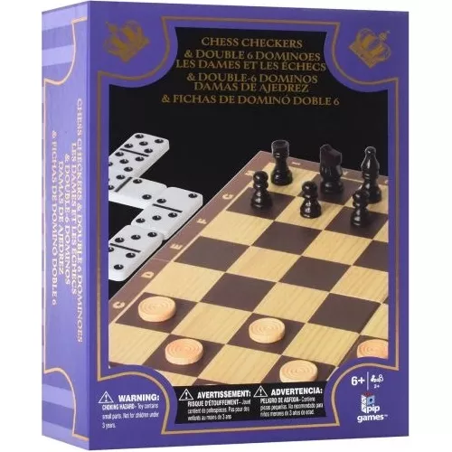Juego De Ajedrez Damas Y Domino Pip Games Marron Y Beige