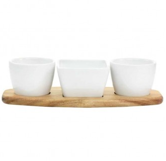 Juego De Botaneros Gibson Home 4 Pzas Para Servir Con Base De Madera Blanco