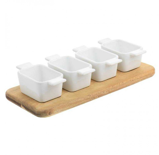 Juego De Bowls Gibson Home 5 Pzas Con Base De Madera Blanco Y Marron 