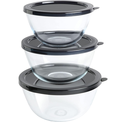 Juego De Bowls Babish 6 Pzas Para Mezclar Con Tapas De Vidrio Transparente