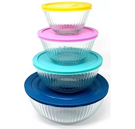 Juego De Envases Pyrex 8 Pzas De Vidrio Transparente Y Multicolor