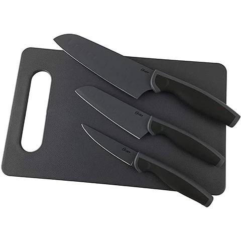 Juego De Cuchillos Oster Slice Craft 4 Pzas Con Tabla Para Cortar Negro