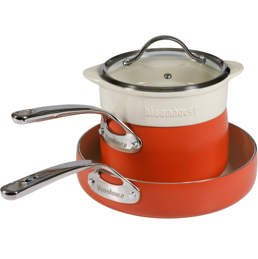 Juego De Ollas Bloomhouse 4 Pzas De Induccion Antiadherente Naranja Terracota