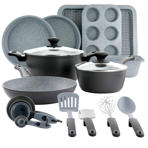 Juego De Ollas Y Utensilios Para Hornear Oster Bastone 23 Pzas Negro Y Gris