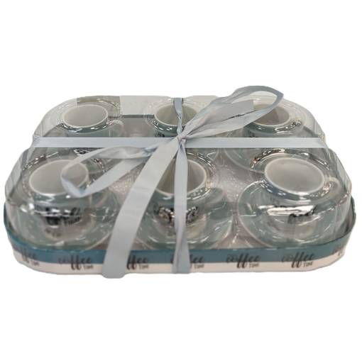 Juego De Tazas Para Cafe Coffee Tim 12 Pzas Con Platillos Blanco Y Azul Claro