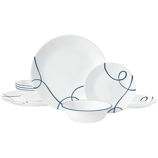 Juego De Vajilla Corelle 12 Pzas Lia De Vitrelle Blanco Y Azul