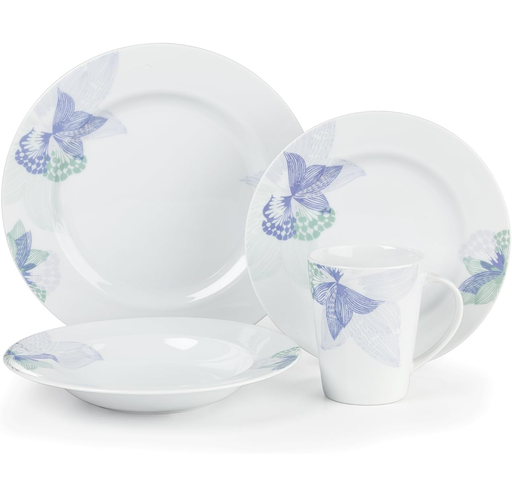Juego De Vajilla Cuisinart 16 Pzas De Porcelana Blanco Y Azul