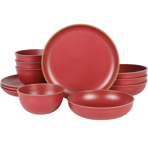 Juego De Vajilla Gibson Home 12 Pzas Rockabye De Melamina Rojo Mate