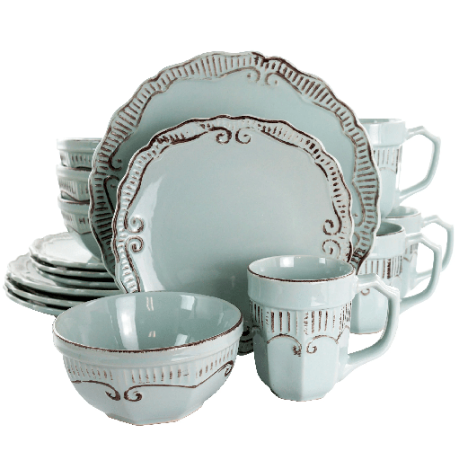 Juego De Vajilla Gibson Home 16 Pzas De Ceramica Turquesa Y Dorado