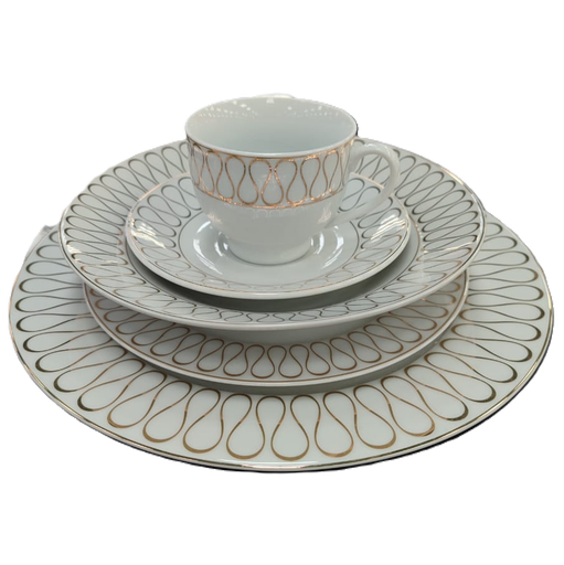 Juego De Vajilla House Home 30 Pzas De Porcelana Blanco Y Plateado