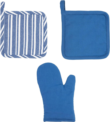 Juego de Manoplas De Cocina Chicago Metallic 3 Pzas Con Agarrador De Ollas Azul Y Blanco