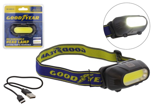 Linterna Frontal Goodyear Recargable Negro Y Azul