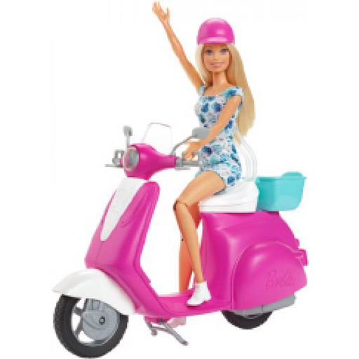 Muñeca Barbie Con Moto Y Acc Rosado