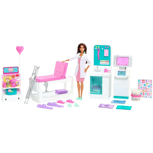 Muñeca Barbie Morena Con Clinica Medica 4 Areas De Juego Mas De 30 Pzas Multicolor