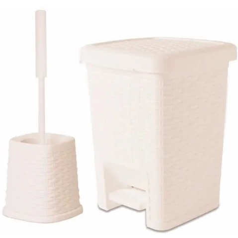 Papelera Kennedy 6 Lts Con Tapa Y Pedal Y Cepillo De Baño Blanco 34834