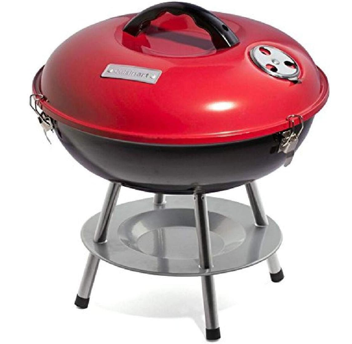 Parrillera A Carbon Cuisinart Portatil Con Ventilacion Dual Cerraduras De Tres Tapas Bandeja Recoge Cenizas Rojo