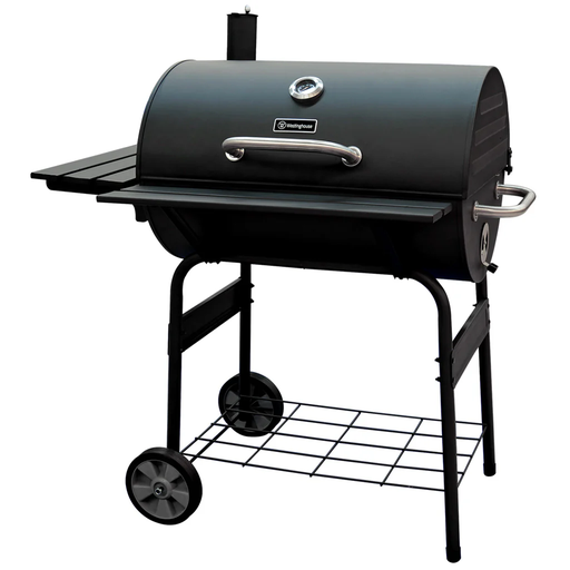 Parrillera A Carbon Westinghouse Tipo Barril Con Ruedas Y Estantes Negro