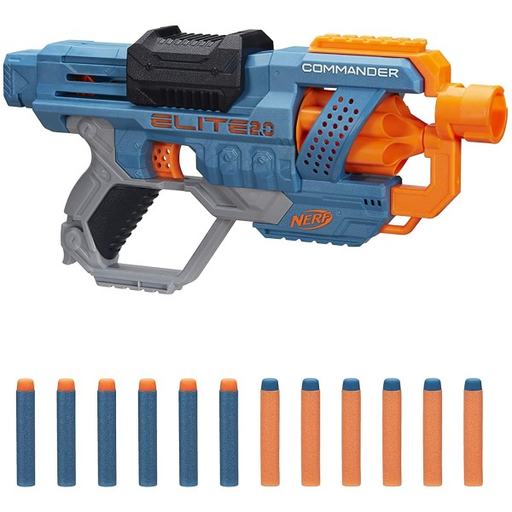 Pistola Lanzadora Nerf Elite 2.0 Commander RD-6 Con 12 Dardos Azul Y Naranja