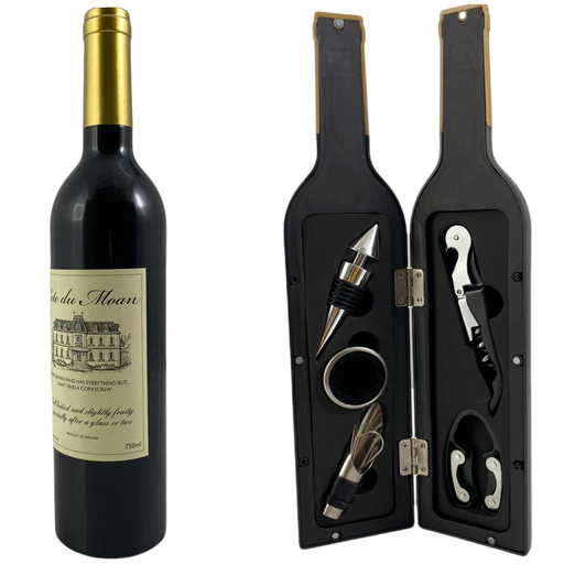 Set Abridor De Botellas De Vino Concepts Forma De Botella Negro Y Dorado