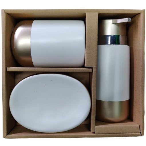 Set De Baño Pacific Club 3 Pzas Dispensador De Jabon Vaso Y Jabonera Negro Y Dorado