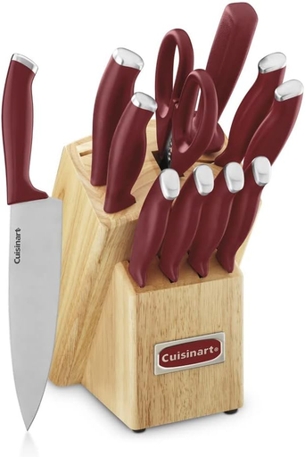 Juego De Cuchillos Cuisinart 12 Pzas Con Base Rojo Y Marron
