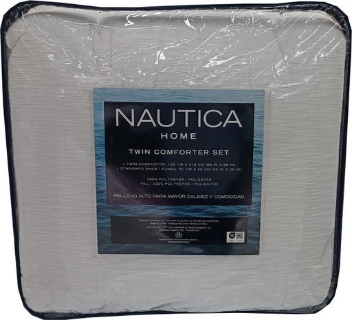 Set De Edredon Nautica Twin 3 Pzas Reversible Blanco