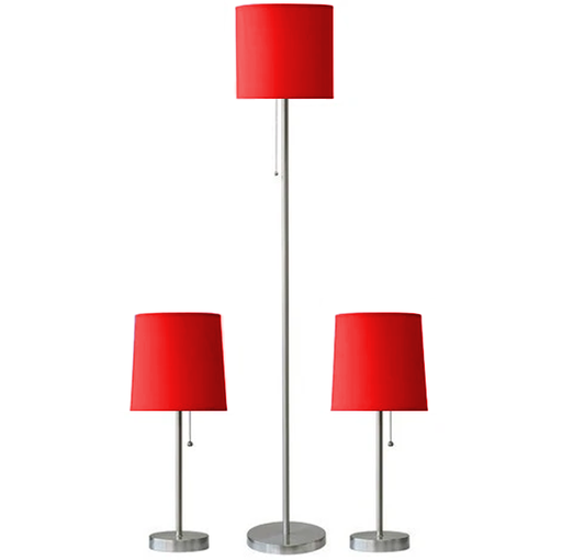 Set De Lamparas Soho 2 De Mesa 1 De Piso De Tela Rojo