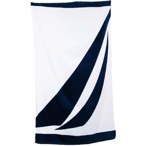 Toalla Nautica Estampada Algodon Terciopelo Blanco Y Azul