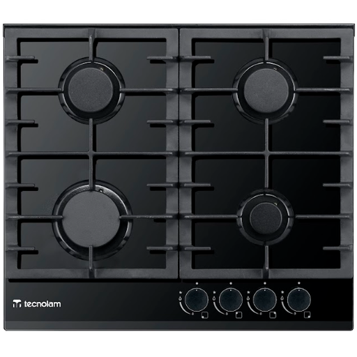 Tope A Gas 60 Cm Tecnolam Nero Con Perillas Adaptador De Wok Valvula De Seguridad Vidrio Templado Negro