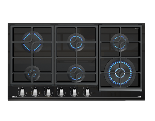 Tope A Gas 90 Cm Teka Con Perillas Quemador Doble Llama Funcion Exactflame Vitroceramica Negro