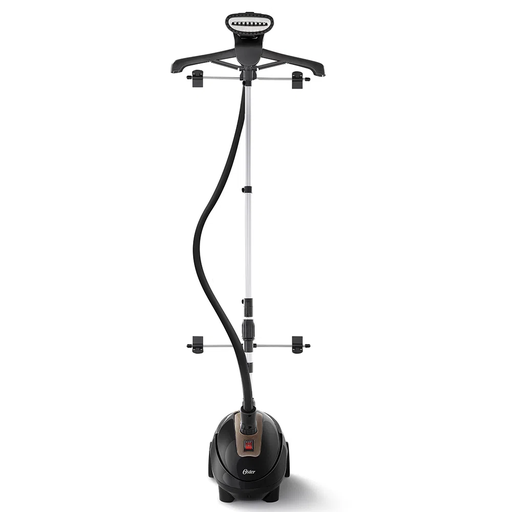 Vaporizador De Prendas Oster De Pedestal Giratorio Altura Ajustable Con Gancho Para Pantalon Y Ruedas 1600W Negro