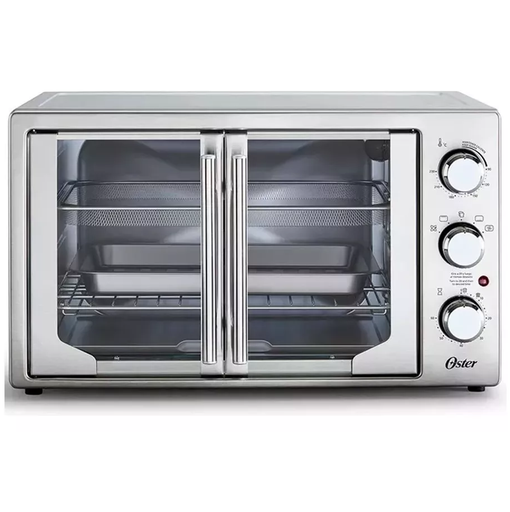 Horno Tostador Oster 42 Lts 5 En 1 De Conveccion Con Freidora De Aire Puerta Francesa Plateado
