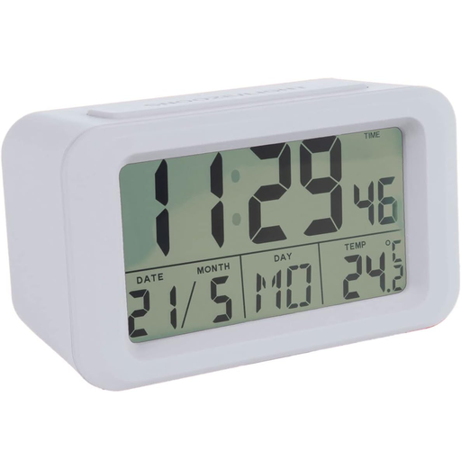 Reloj De Mesa Con Indicador De Fecha Alarma Y Temperatura Y Luz LED En La Pantalla Blanco