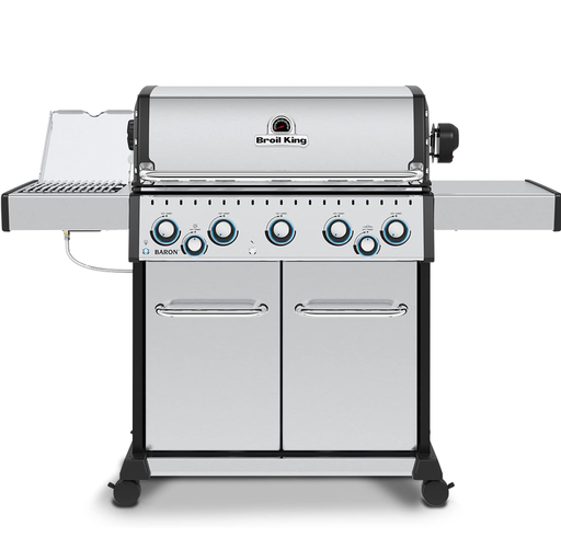 Parrillera A Gas Broil King 5 Quemadores Con Luces Perillas Ruedas Estantes Acero Y Negro