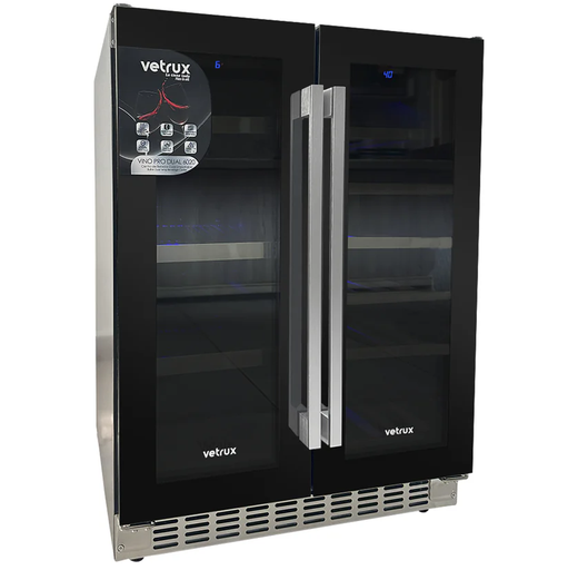 Centro De Bebidas Vetrux 60 Cm 60 Latas/20 Botellas Doble Zona Luz LED Negro Y Acero