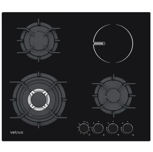 Tope Mixto 60 Cm Vetrux Con Perillas Y Encendido Electrico Negro