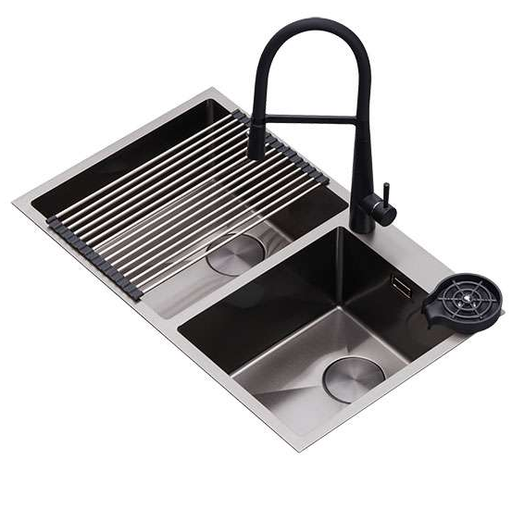Fregadero Y Griferia Drija 84 Cm Con Escurridor Y Enjuagador De Vaso Acero 