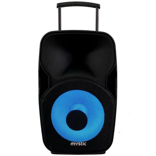 Corneta Mystic Recargable Con Bluetooth Luces LED Usb Sd Mp3 Microfono Y Ruedas 120W RMS Negro