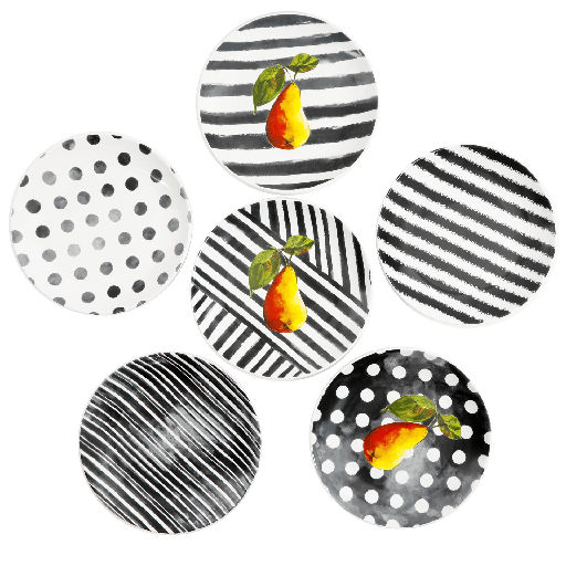 Juego De Platos Mainstays 6 Pzas Decorativos De Gres Blanco Y Negro