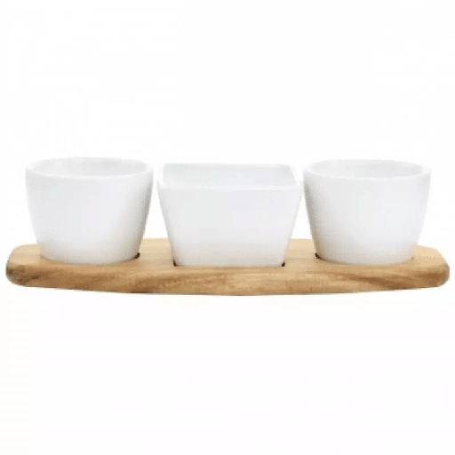 Juego De Botaneros Gibson Home 4 Pzas Para Servir Con Base De Madera Blanco