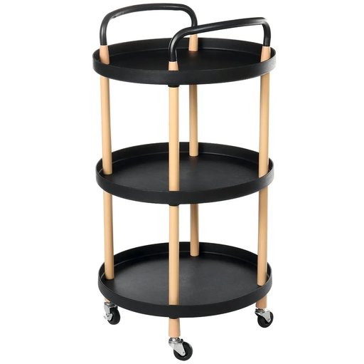 Mesa Auxiliar Kennedy 3 Niveles Redonda Con Ruedas Negro