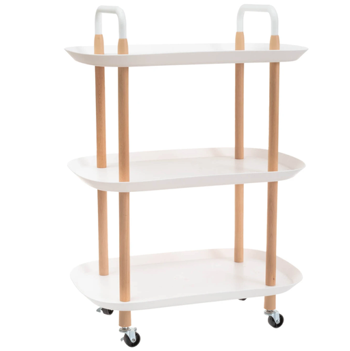 Mesa Auxiliar Kennedy 3 Niveles Ovalada Con Ruedas Blanco