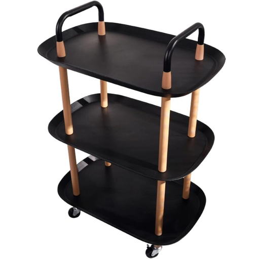 Mesa Auxiliar Kennedy 3 Niveles Ovalada Con Ruedas Negro