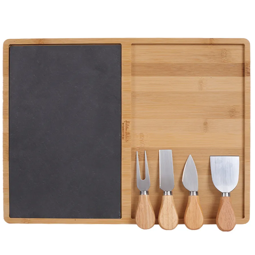 Tabla Para Servir Queso Kennedy Home Kitchen Detail De Bamboo 40x20 Con 4 Acc Marron