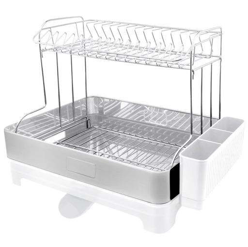 Escurridor De Platos Soho 2 Niveles 52.5x34.5x38.5 Cm Blanco Y Plateado