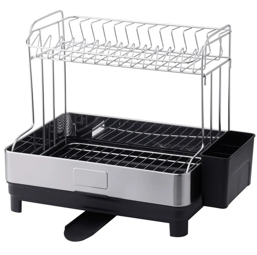 Escurridor De Platos Soho 2 Niveles 52.5x34.5x38.5 Cm Negro Y Plateado