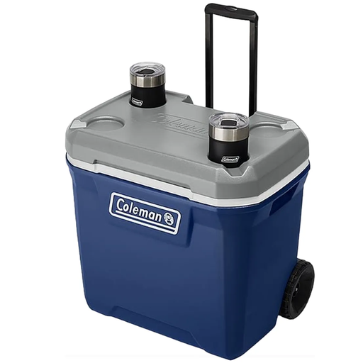Cava Coleman 61 Lts 65 Qt 101 Latas Con Ruedas Asa Telescopica Y Portavasos Azul Marino