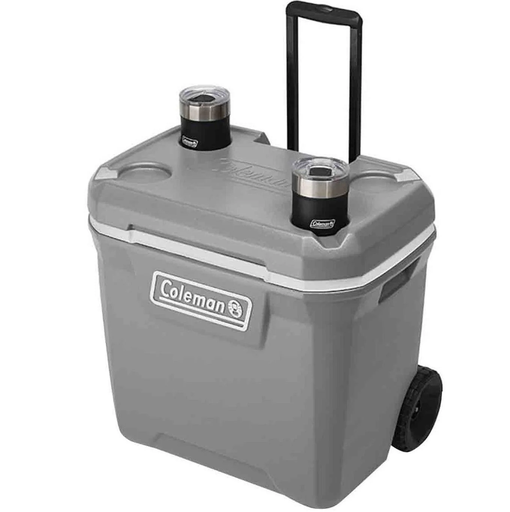 Cava Coleman 61.5 Lts 65 Qt 101 Latas Con Ruedas Asa Telescopica Y Portavasos Gris