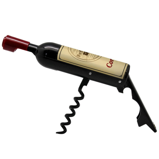 Sacacorcho Vin Bouquet Con Abridor De Botellas Forma De Botella Negro Y Rojo